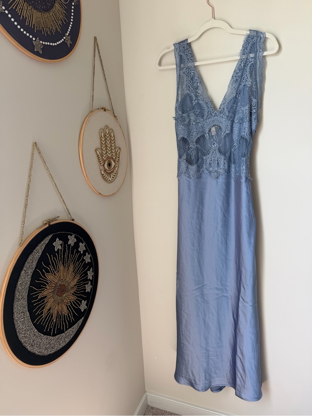 Viral Blue Lace sleeveless maxi Slip Dress